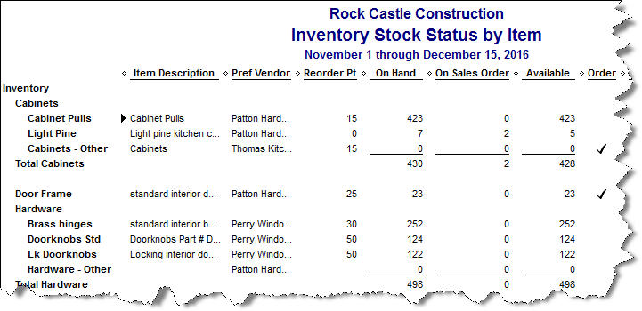 QuickBooks inventory reports 